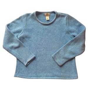 L.L. Bean Cotton Sweater Size Medium Blue Crewneck Classic Knit Jumper Vintage